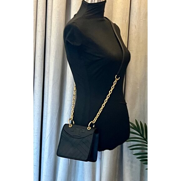 AUTHENTIC TORY BURCH SMALL BLACK QUILTED LEATHER FLEMING HANDBAG - Picture 5 of 9